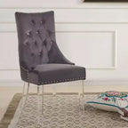 Chaise de salle à manger capitonnée moderne et contemporaine en velours gris avec pieds en acrylique