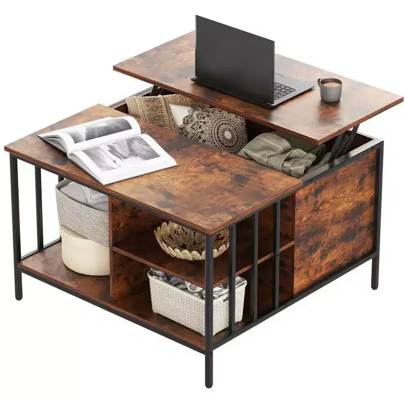Table basse de ferme relevable de 31,5 po avec rangement caché et étagères ouvertes