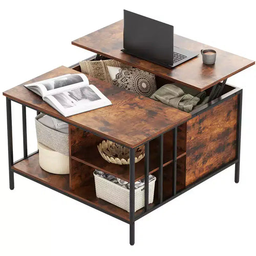 Table basse de ferme relevable de 31,5 po avec rangement caché et étagères ouvertes
