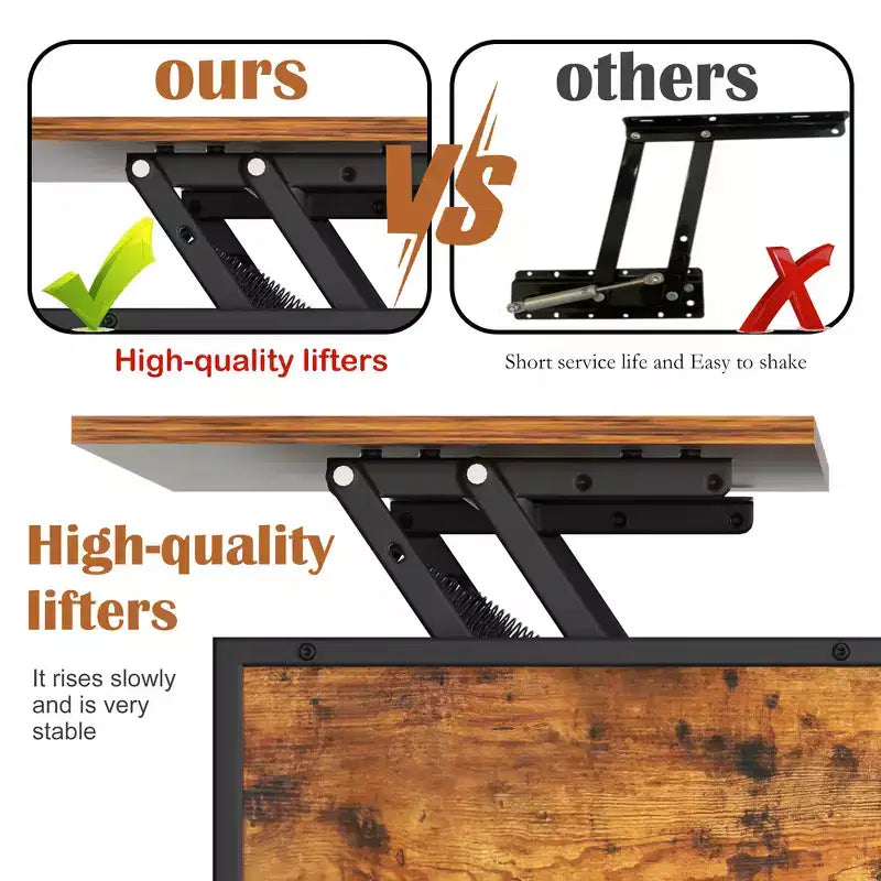 Table basse de ferme relevable de 31,5 po avec rangement caché et étagères ouvertes