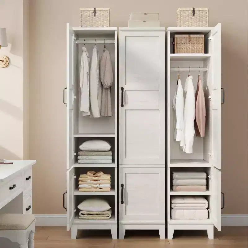 Armoire à 2 portes, armoire penderie de 72 po avec tringle de suspension, armoire étroite et haute avec 18 étagères réglables pour chambre à coucher