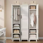 Armoire à 2 portes, armoire penderie de 72 po avec tringle de suspension, armoire étroite et haute avec 18 étagères réglables pour chambre à coucher