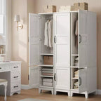 Armoire à 2 portes, armoire penderie de 72 po avec tringle de suspension, armoire étroite et haute avec 18 étagères réglables pour chambre à coucher