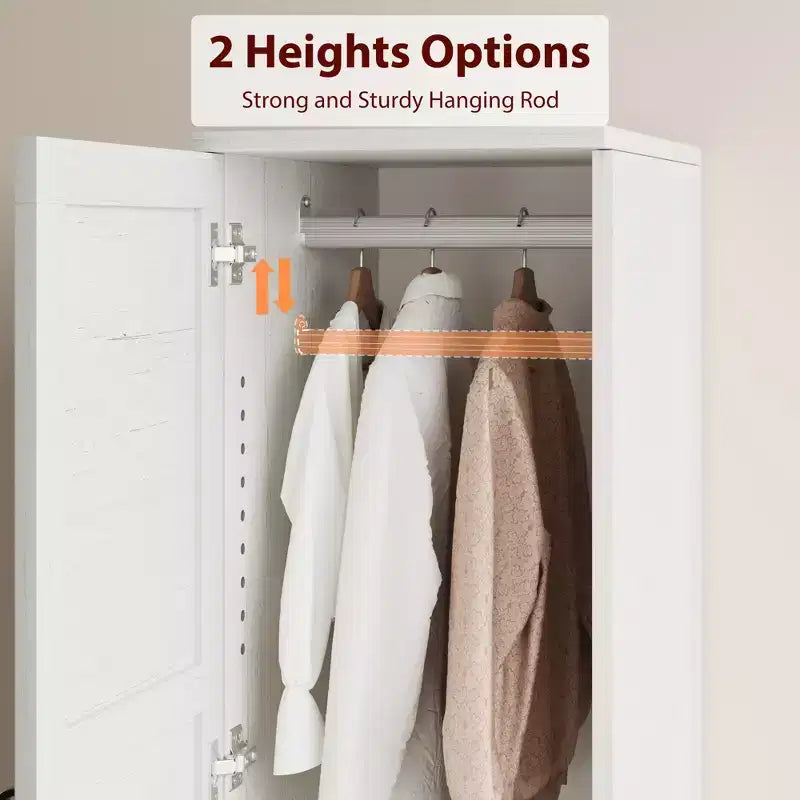 Armoire à 2 portes, armoire penderie de 72 po avec tringle de suspension, armoire étroite et haute avec 18 étagères réglables pour chambre à coucher
