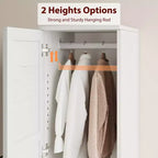 Armoire à 2 portes, armoire penderie de 72 po avec tringle de suspension, armoire étroite et haute avec 18 étagères réglables pour chambre à coucher