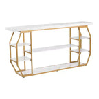 VEVOR Marble Console Table, 3 Tiers Modern Console Table for Open Storage, Golden Geometric Table with Iron Tubes, Anti-Tip Device, Gold