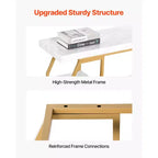 Console en marbre, table console moderne à 3 niveaux avec rangement ouvert, cadre géométrique en fer doré