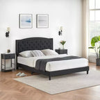 Full Size Upholstered Bed Frame with Adjustable Headboard Button-Tufted Wing Back Headboard
