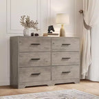 Commode à 6 tiroirs, commode moderne avec poignées métalliques, meuble TV en bois et organiseur de rangement pour chambre, salon