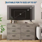 Commode à 6 tiroirs, commode moderne avec poignées métalliques, meuble TV en bois et organiseur de rangement pour chambre, salon