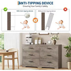 Commode à 6 tiroirs, commode moderne avec poignées métalliques, meuble TV en bois et organiseur de rangement pour chambre, salon