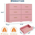 Commode à 6 tiroirs, commode moderne avec poignées métalliques, meuble TV en bois et organiseur de rangement pour chambre, salon