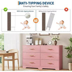 Commode à 6 tiroirs, commode moderne avec poignées métalliques, meuble TV en bois et organiseur de rangement pour chambre, salon