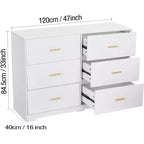 Commode à 6 tiroirs, commode moderne avec poignées métalliques, meuble TV en bois et organiseur de rangement pour chambre, salon