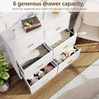 Commode à 6 tiroirs, commode moderne avec poignées métalliques, meuble TV en bois et organiseur de rangement pour chambre, salon