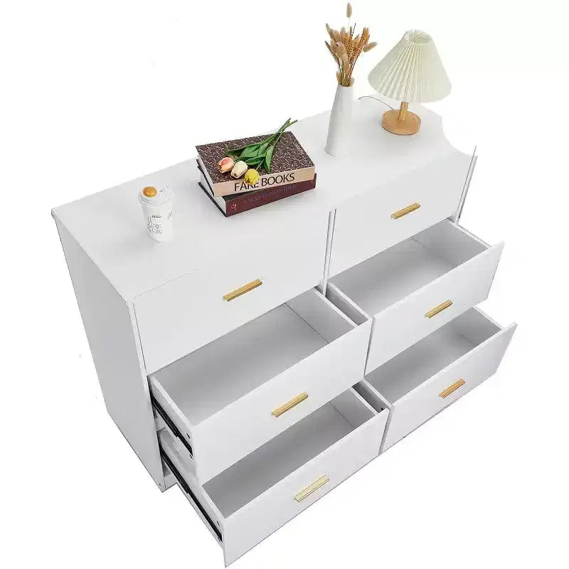 Commode à 6 tiroirs, commode moderne avec poignées métalliques, meuble TV en bois et organiseur de rangement pour chambre, salon