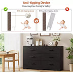 Commode à 6 tiroirs, commode moderne avec poignées métalliques, meuble TV en bois et organiseur de rangement pour chambre, salon