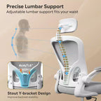 Chaise de bureau ergonomique en maille avec accoudoirs relevables, appui-tête et support lombaire réglables