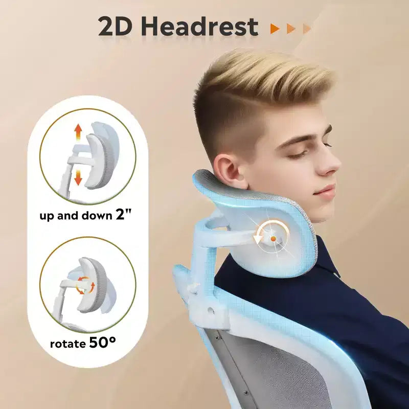 Chaise de bureau ergonomique en maille avec accoudoirs relevables, appui-tête et support lombaire réglables