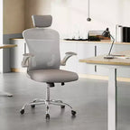 Chaise de bureau ergonomique en maille avec accoudoirs relevables, appui-tête et support lombaire réglables