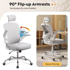 Chaise de bureau ergonomique en maille avec accoudoirs relevables, appui-tête et support lombaire réglables