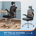 Chaise de bureau ergonomique en maille avec accoudoirs relevables, appui-tête et support lombaire réglables