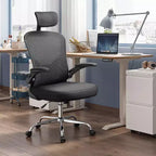 Chaise de bureau ergonomique en maille avec accoudoirs relevables, appui-tête et support lombaire réglables