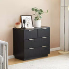 Table de chevet 4 tiroirs en MDF noir 71 cm avec façade ondulée