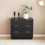 Table de chevet 4 tiroirs en MDF noir 71 cm avec façade ondulée