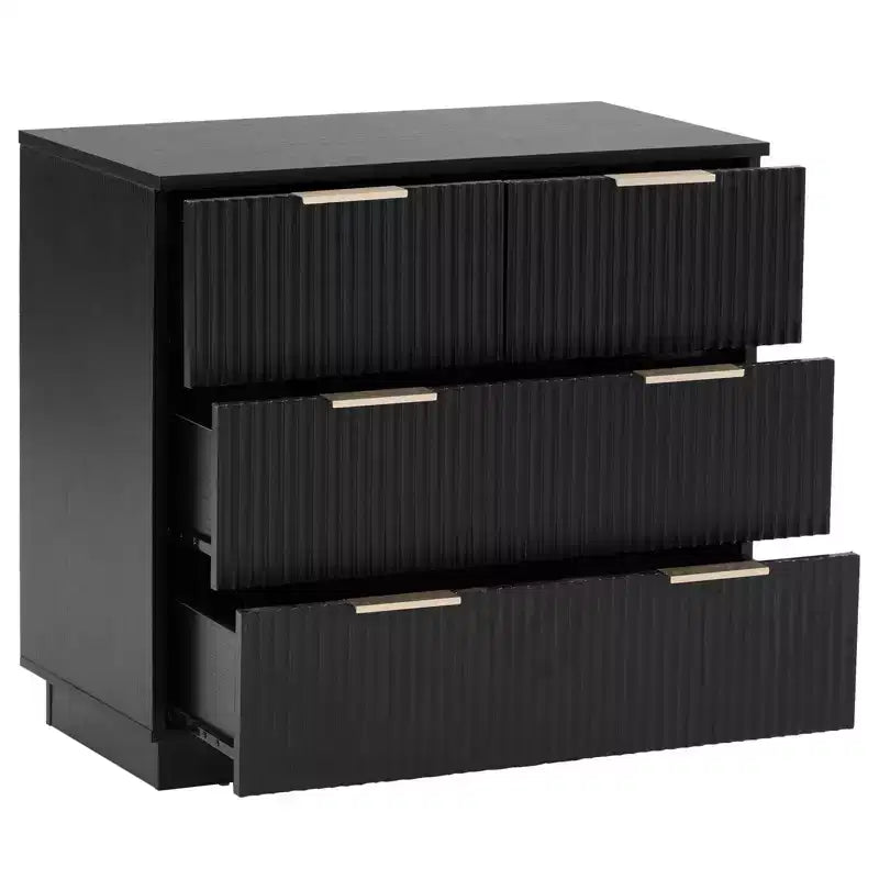 Table de chevet 4 tiroirs en MDF noir 71 cm avec façade ondulée