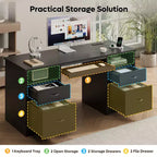 Bureau d'ordinateur de 150 cm avec station de charge et tiroir pour clavier, bureau exécutif moderne avec tiroirs pour le bureau à domicile