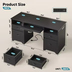 Bureau d'ordinateur de 150 cm avec station de charge et tiroir pour clavier, bureau exécutif moderne avec tiroirs pour le bureau à domicile