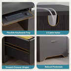 Bureau d'ordinateur de 150 cm avec station de charge et tiroir pour clavier, bureau exécutif moderne avec tiroirs pour le bureau à domicile