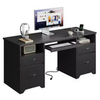 Bureau d'ordinateur de 150 cm avec station de charge et tiroir pour clavier, bureau exécutif moderne avec tiroirs pour le bureau à domicile