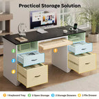 Bureau d'ordinateur de 150 cm avec station de charge et tiroir pour clavier, bureau exécutif moderne avec tiroirs pour le bureau à domicile