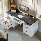 Bureau d'ordinateur de 150 cm avec station de charge et tiroir pour clavier, bureau exécutif moderne avec tiroirs pour le bureau à domicile