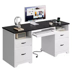 Bureau d'ordinateur de 150 cm avec station de charge et tiroir pour clavier, bureau exécutif moderne avec tiroirs pour le bureau à domicile