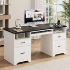 Bestier 59'' Office Desk with Charging Station & Keyboard Tray, Computer Desk with Drawers, Modern Executive Desk for Home office