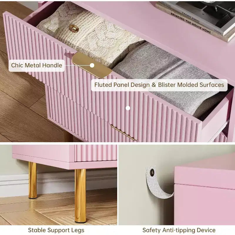 Commode moderne à 3 tiroirs – Poignée dorée et grand espace de rangement pour chambre et salon