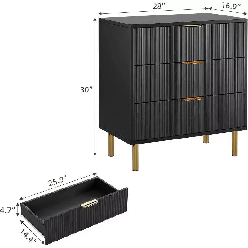 Commode moderne à 3 tiroirs – Poignée dorée et grand espace de rangement pour chambre et salon