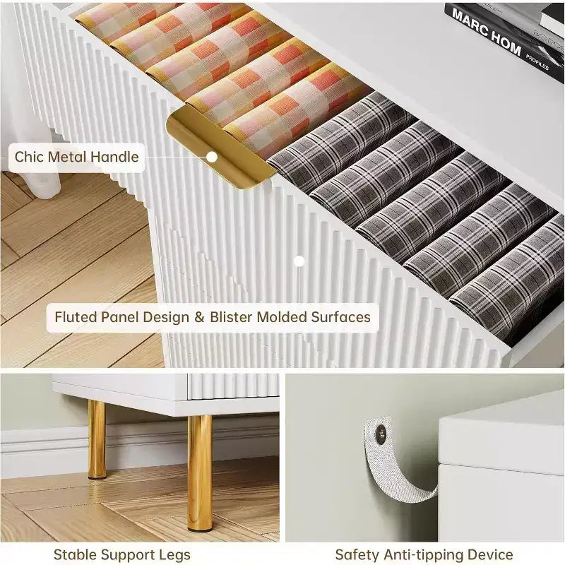 Commode moderne à 3 tiroirs – Poignée dorée et grand espace de rangement pour chambre et salon