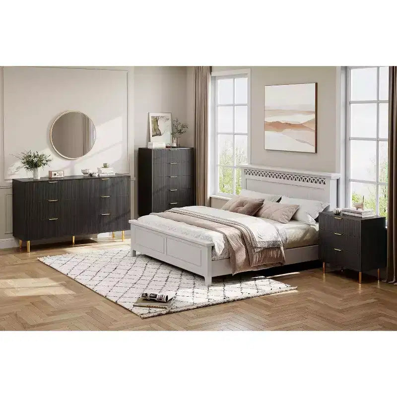 Commode moderne à 3 tiroirs – Poignée dorée et grand espace de rangement pour chambre et salon