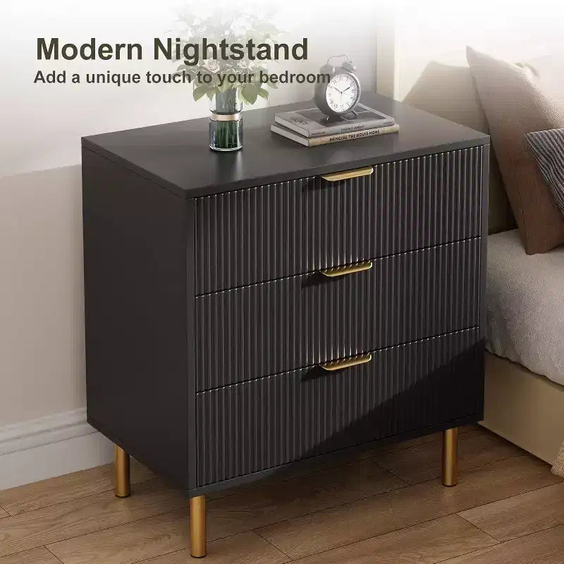 Commode moderne à 3 tiroirs – Poignée dorée et grand espace de rangement pour chambre et salon