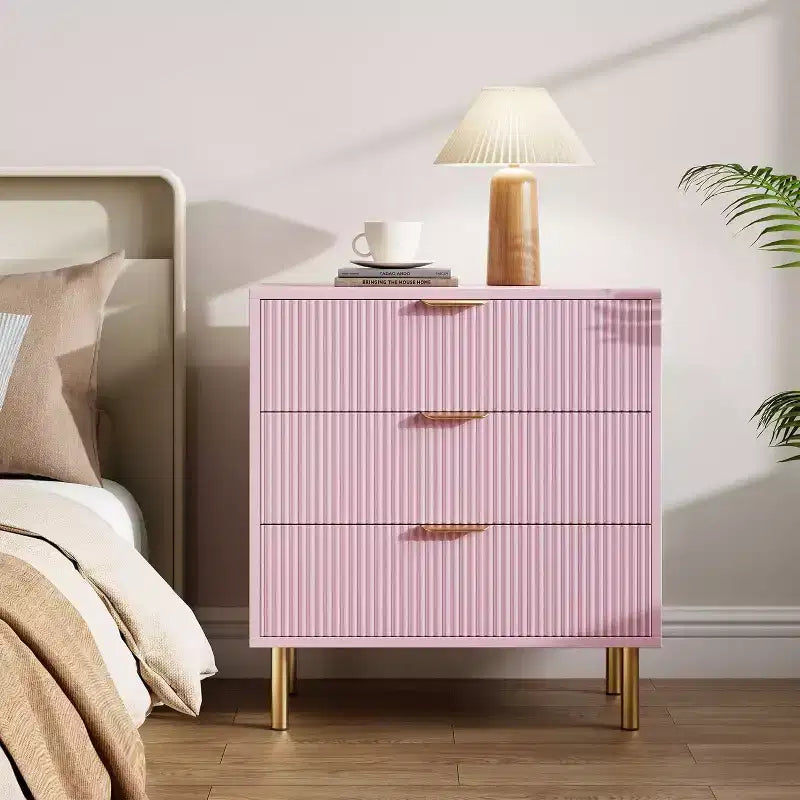 Commode moderne à 3 tiroirs – Poignée dorée et grand espace de rangement pour chambre et salon