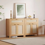 Buffet bahut moderne en rotin avec portes, meuble d'appoint étroit bohème avec rangement, console de bar à café