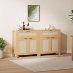 Buffet bahut moderne en rotin avec portes, meuble d'appoint étroit bohème avec rangement, console de bar à café