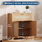 Buffet bahut moderne en rotin avec portes, meuble d'appoint étroit bohème avec rangement, console de bar à café
