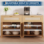 Buffet bahut moderne en rotin avec portes, meuble d'appoint étroit bohème avec rangement, console de bar à café