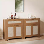 Buffet bahut moderne en rotin avec portes, meuble d'appoint étroit bohème avec rangement, console de bar à café