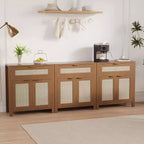 Buffet bahut moderne en rotin avec portes, meuble d'appoint étroit bohème avec rangement, console de bar à café